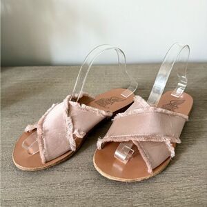 Ancient Greek Sandals Fray Detail Pale Pink Satin - Size 39